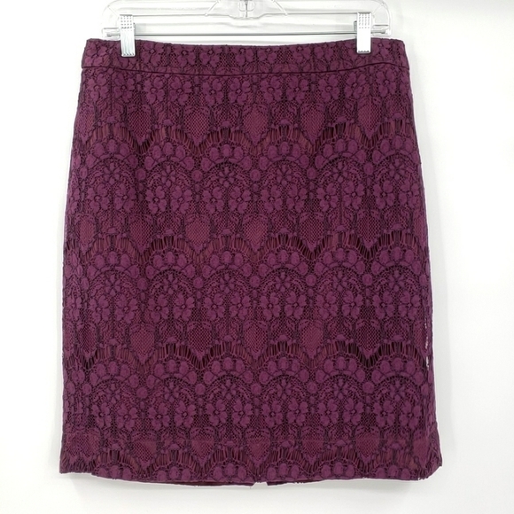 J. Crew Factory Burgundy Floral Lace Pencil Skirt - Picture 1 of 8